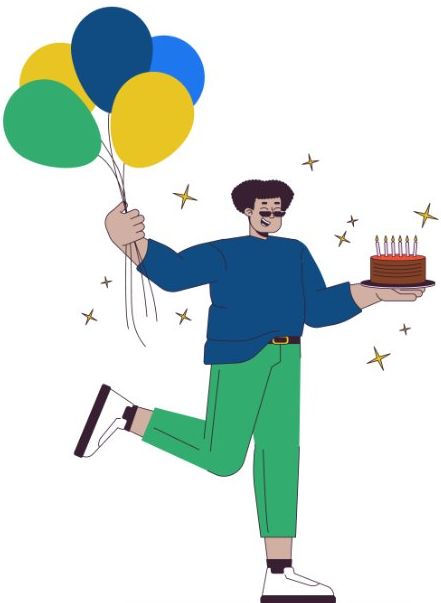 Ilustração de pessoa comemorando com balões